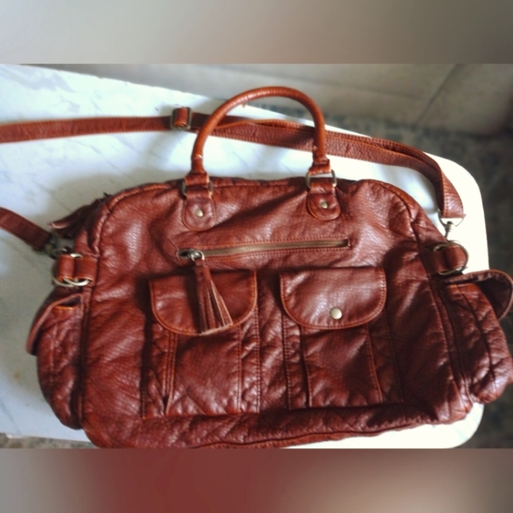 BDG. Urban Outfitters Faux Leather Crinkle Satchel - Dark Brown